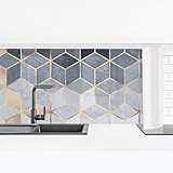 Revestimiento Pared Cocina - Blue White Golden Geometry, Premium 60 x 210 cm