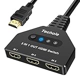 HDMI Switch, Techole 3 Puertos Switch HDMI 3 Entradas 1 Salida Soporta 4K@30Hz,...