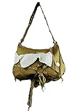 Bolso Hippie Mostaza/Cuero Ganchillo Diseño unico Mujer