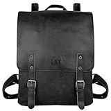 LXY Mochila de cuero vegano vintage para laptop para mujeres y hombres, Negro,...