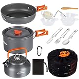 OVERMONT 14Pcs Kit de Utensilios Cocina Camping Olla Sartén Tetera Vajilla para...