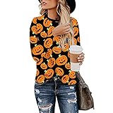 Camiseta de manga larga de Halloween para mujer, diseño de calabaza, cuello...