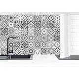 Revestimiento pared cocina - Mediterranean Tile Pattern Grayscale 50x100cm Smart