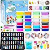 Kit de Slime Esponjoso DIY - 24 Colores de Arcilla con 48 Polvos Brillantes,...