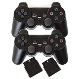 2 paquetes de controladores inalámbricos para juegos PS2 (negro y negro) -...