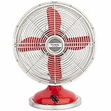 H.Koenig Rojo JOE50, Ventilador Eléctrico Retro Vintage, Diseño Silencioso, 3...