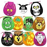 GWHOLE 50 x Bolsa de Dulces Halloween para Niños con Cordón Bolsa de Calabaza...