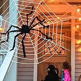 Joyjoz Telaraña de Halloween con araña Gigante, Tela de araña densa Estirable...